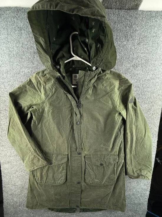 Barbour Updrift Lightweight 4oz Wax Waxed Jacket Women Full Zip Green Hooded 6 - Picture 1 of 16